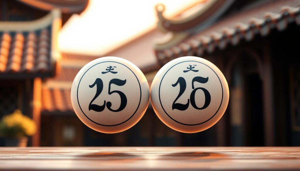 A detailed visual depiction of the concept of "song thủ lô" in a Vietnamese lottery game. A serene, realistic scene showcasing two adjacent lottery numbers, delicately rendered against a blurred background of traditional Vietnamese architectural elements like tiled roofs and decorative latticework. The numbers are prominently displayed in an elegant, calligraphic font, evocative of the game's cultural heritage. Soft, warm lighting illuminates the composition, creating an atmosphere of contemplation and anticipation. The overall impression is one of strategic focus and the potential for lucky winnings, encapsulating the essence of the "song thủ lô" betting strategy.